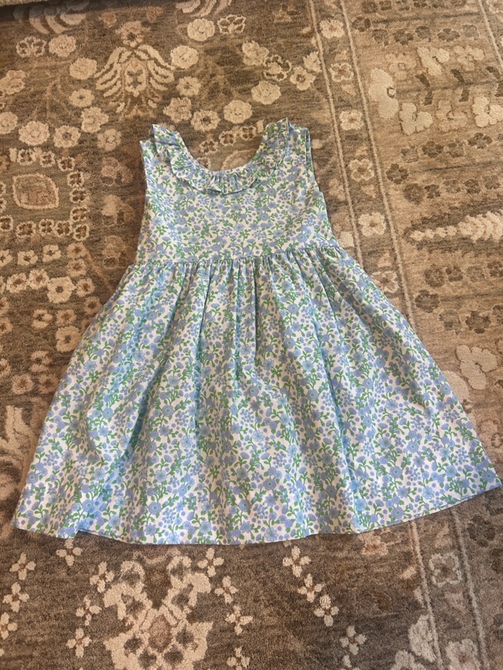 Little English Blue Floral Ruffle Collar Sleeveless Dress – Girls Size 3T
